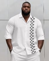 Big & Tall Men's Business Plaid Striped Print Long Sleeve Shirt Shorts Set